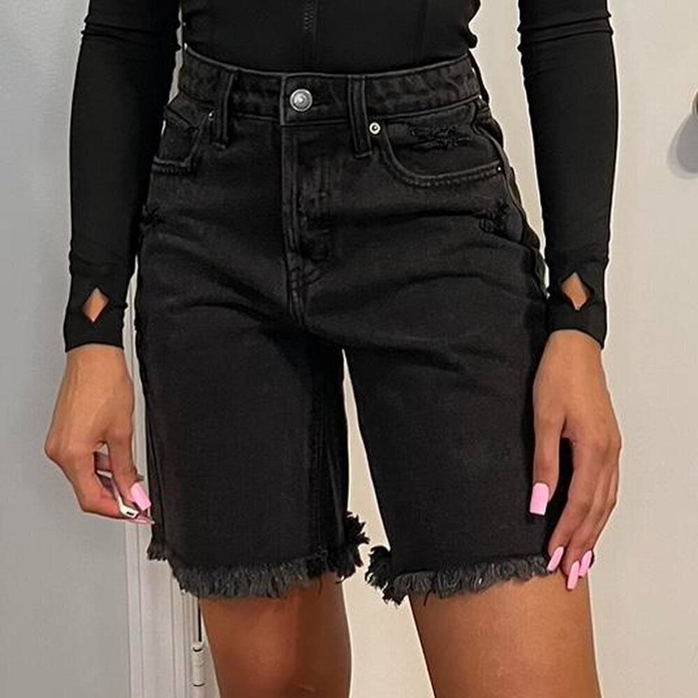 wild fable Black Distressed High-Rise Jean Shorts